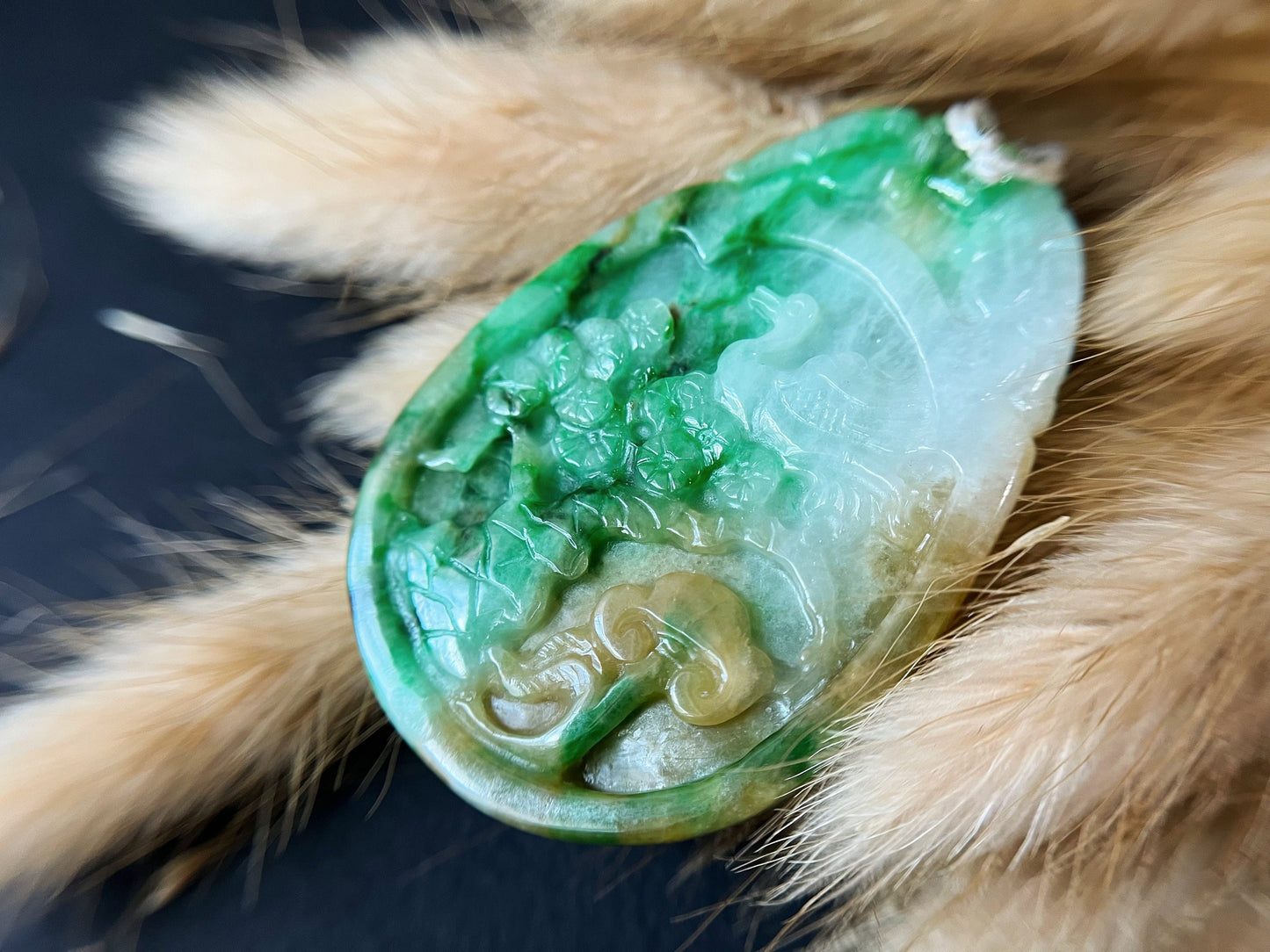 Tricolor Jade Dragon Crane Pendant