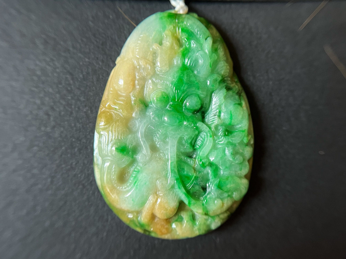 Tricolor Jade Dragon Crane Pendant