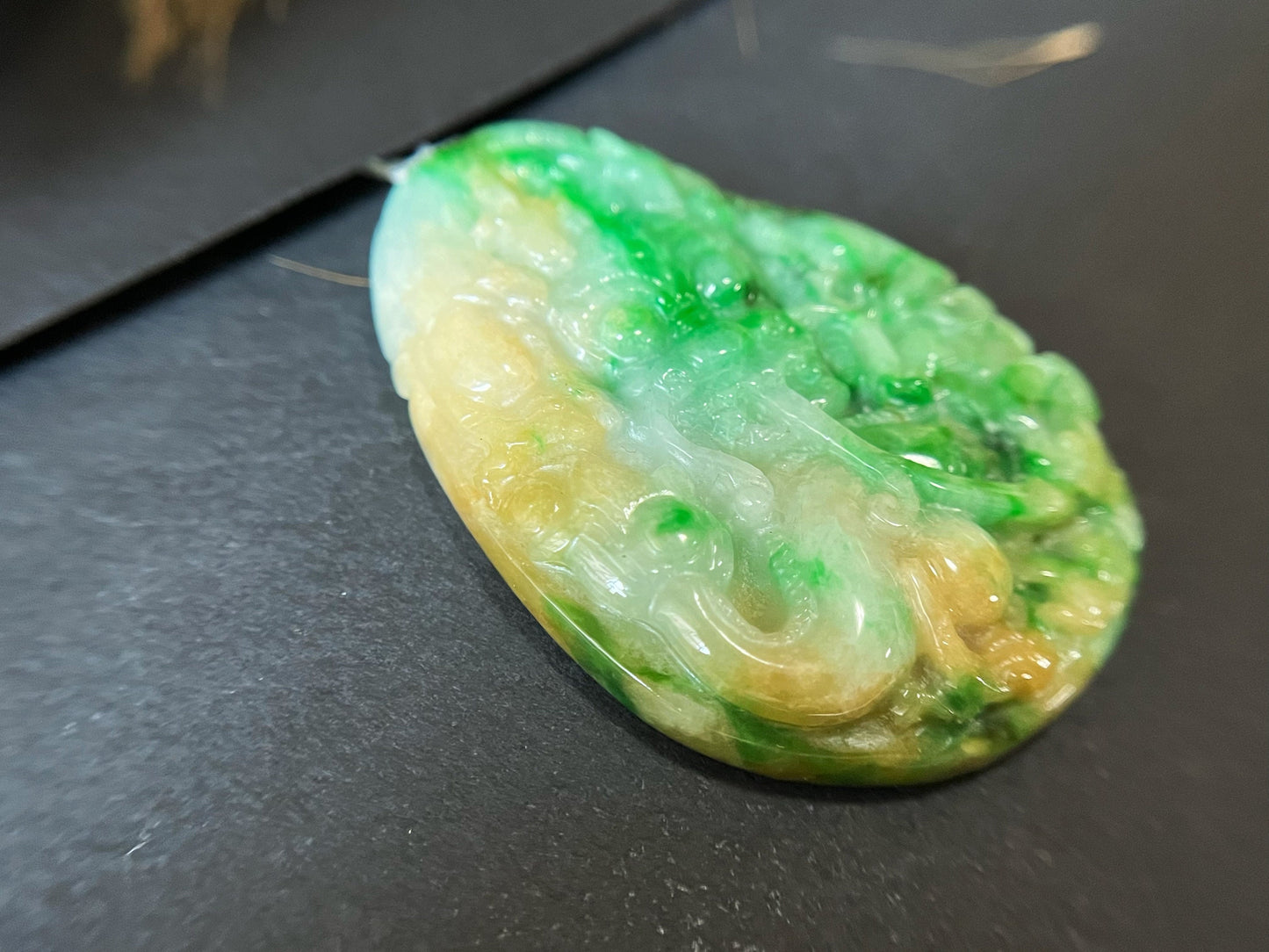 Tricolor Jade Dragon Crane Pendant