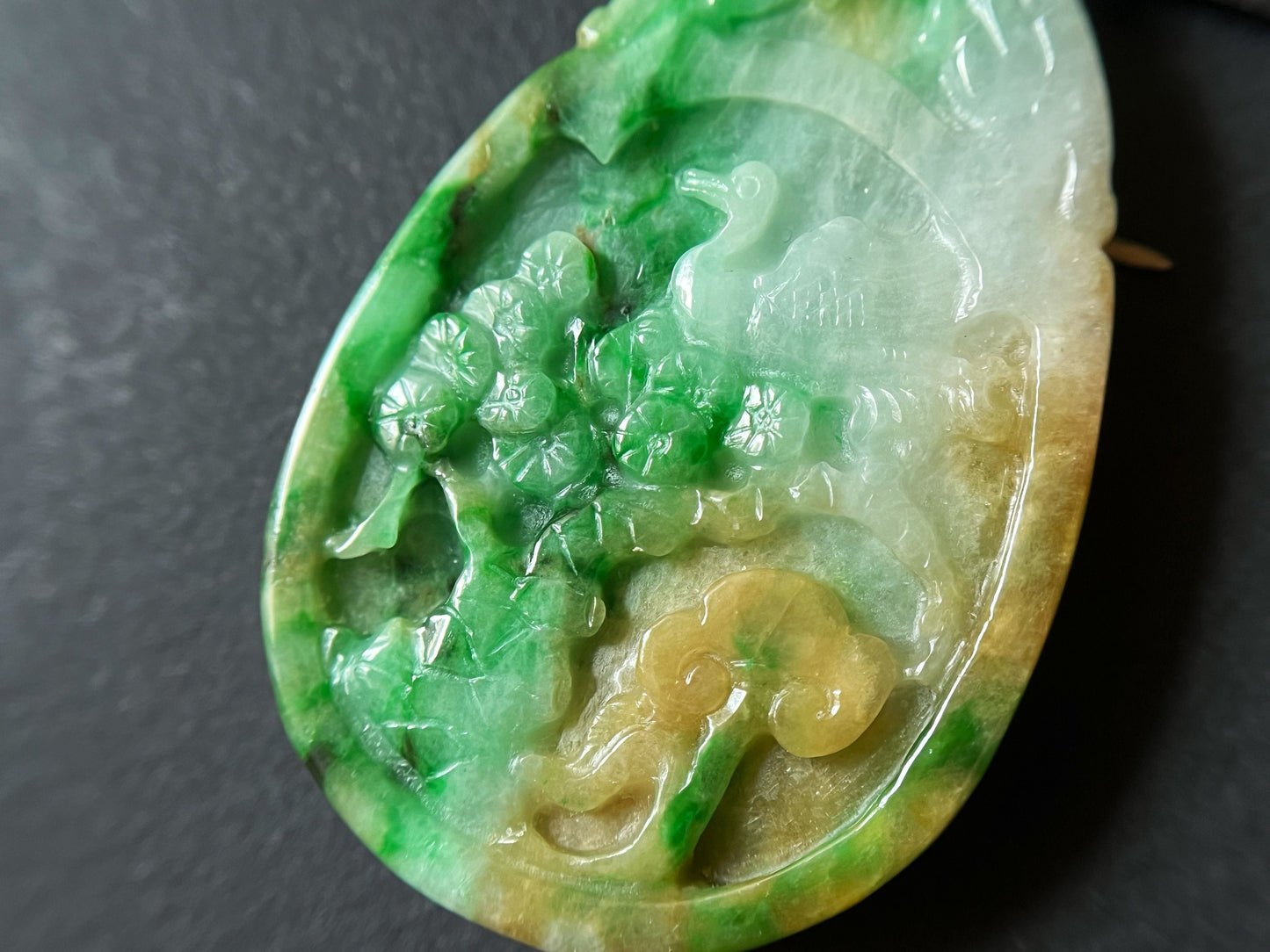 Tricolor Jade Dragon Crane Pendant