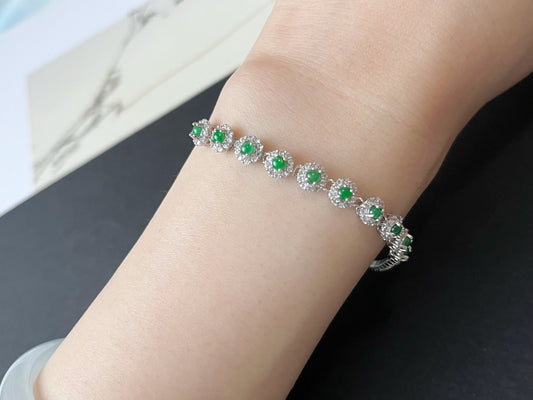 Green Jadeite Cabochon Silver Bracelet