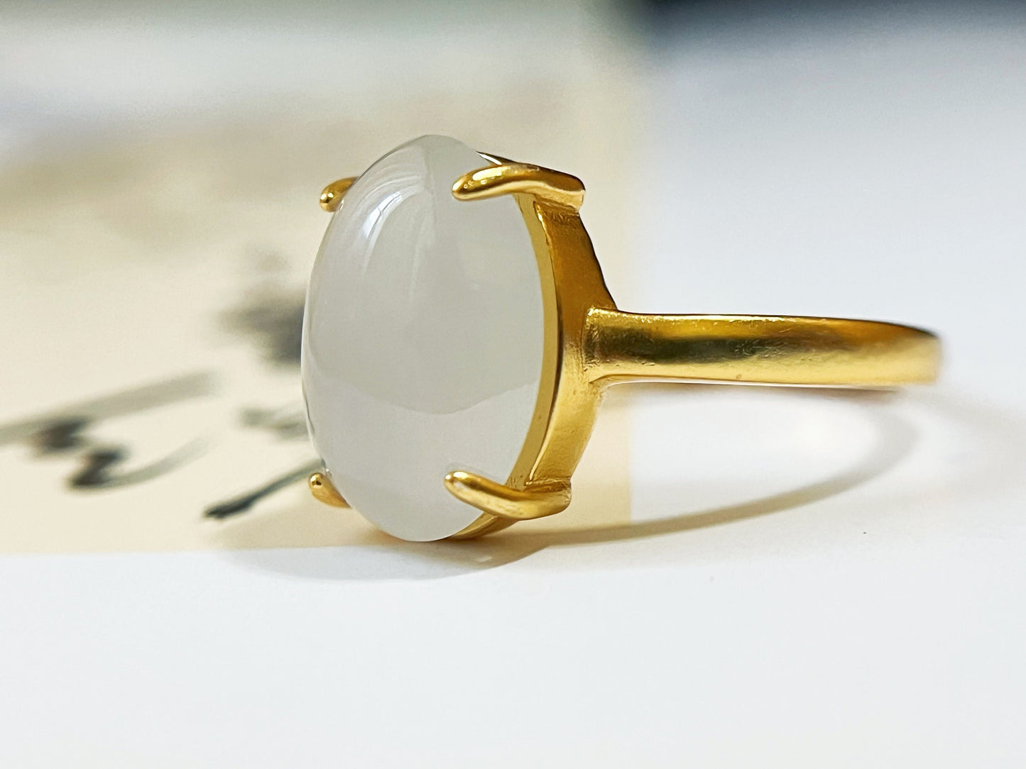 Icy Jadeite Ring - Classic Gold 925 Silver