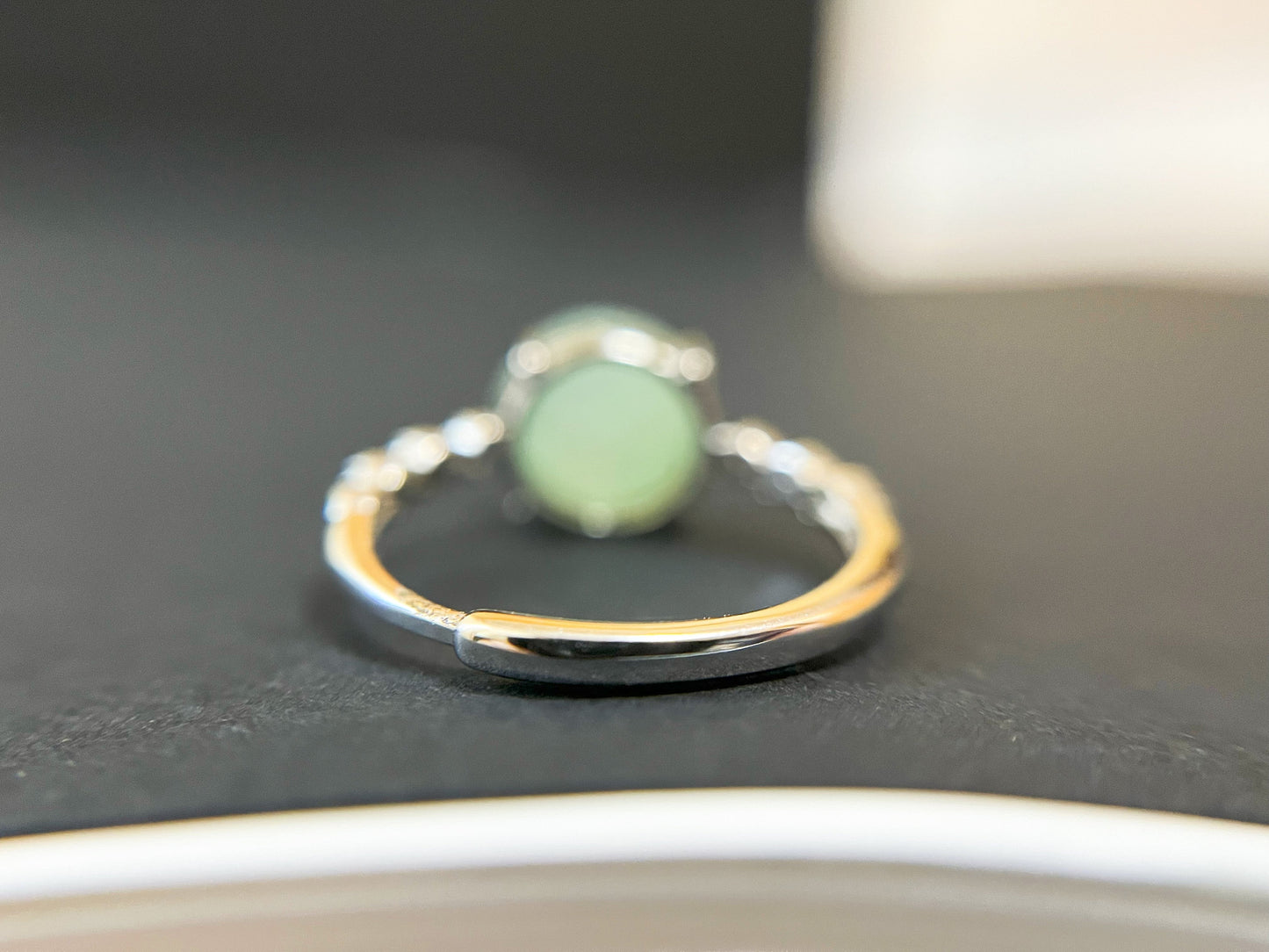 Icy Light Green Jade Silver Ring