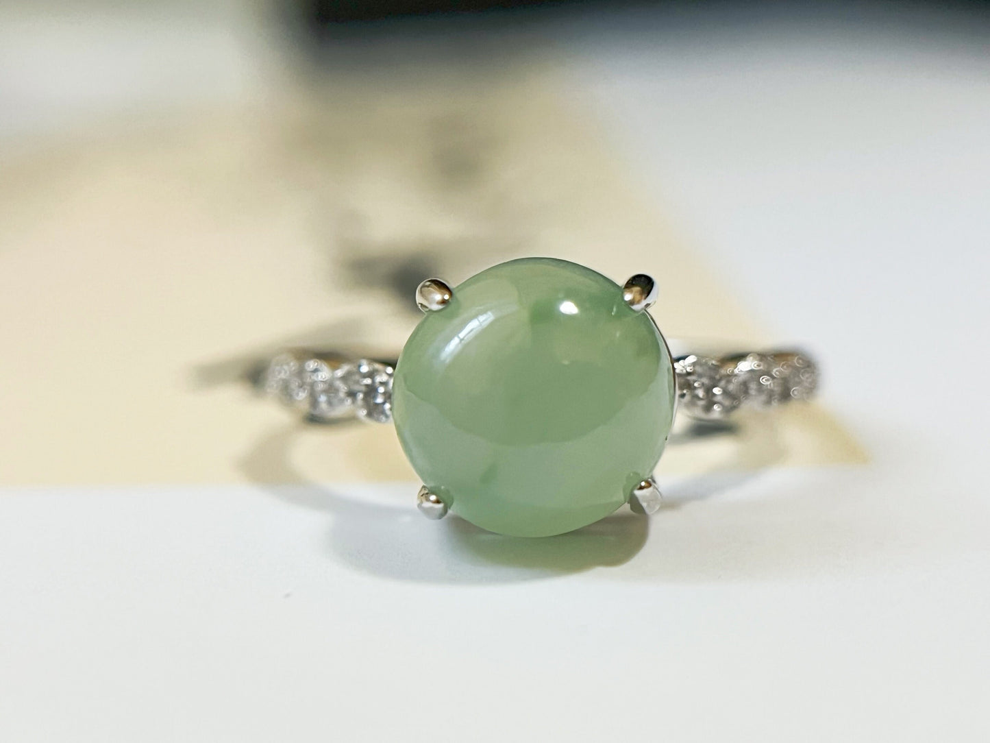 Icy Light Green Jade Silver Ring