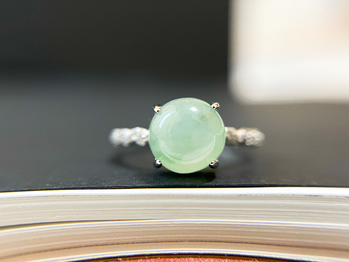 Icy Light Green Jade Silver Ring