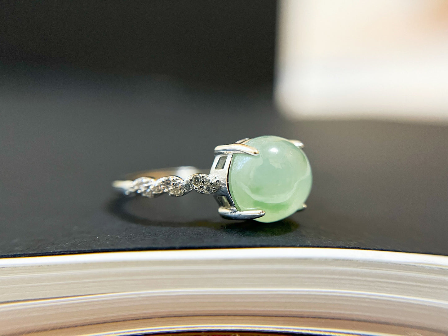 Icy Light Green Jade Silver Ring