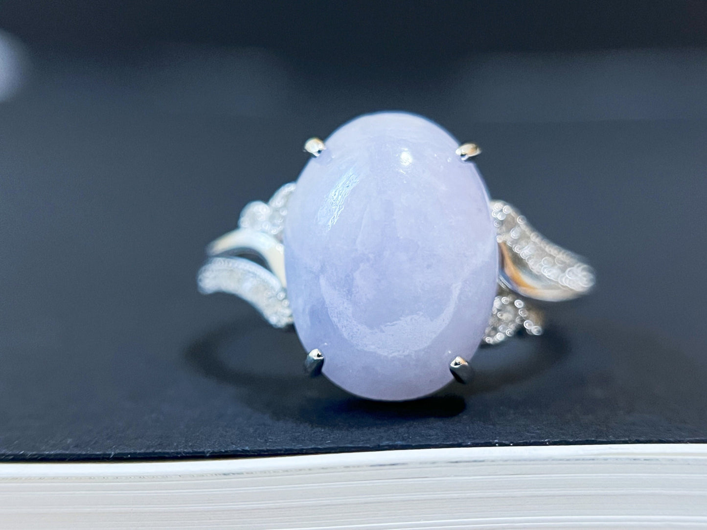 Lavender Jadeite Ring with Zircons and Silver