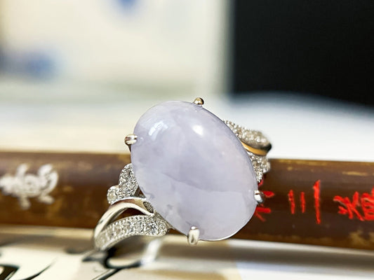 Lavender Jadeite Ring with Zircons and Silver