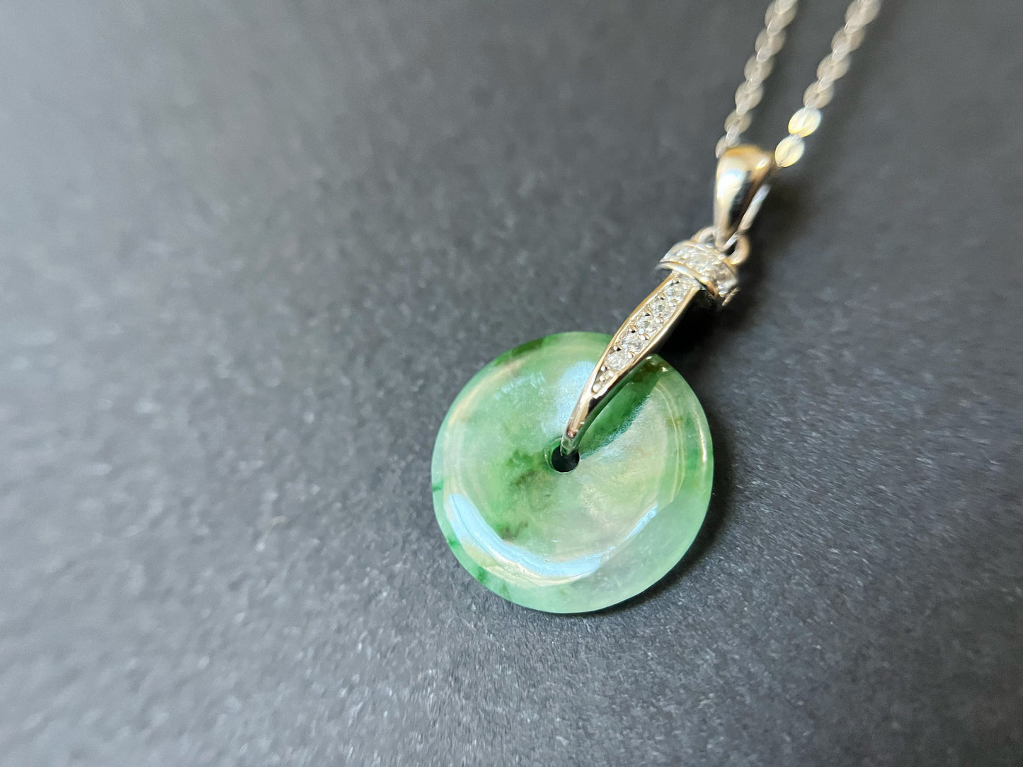 Jadeite Donut Pendant with Sterling Silver Chain