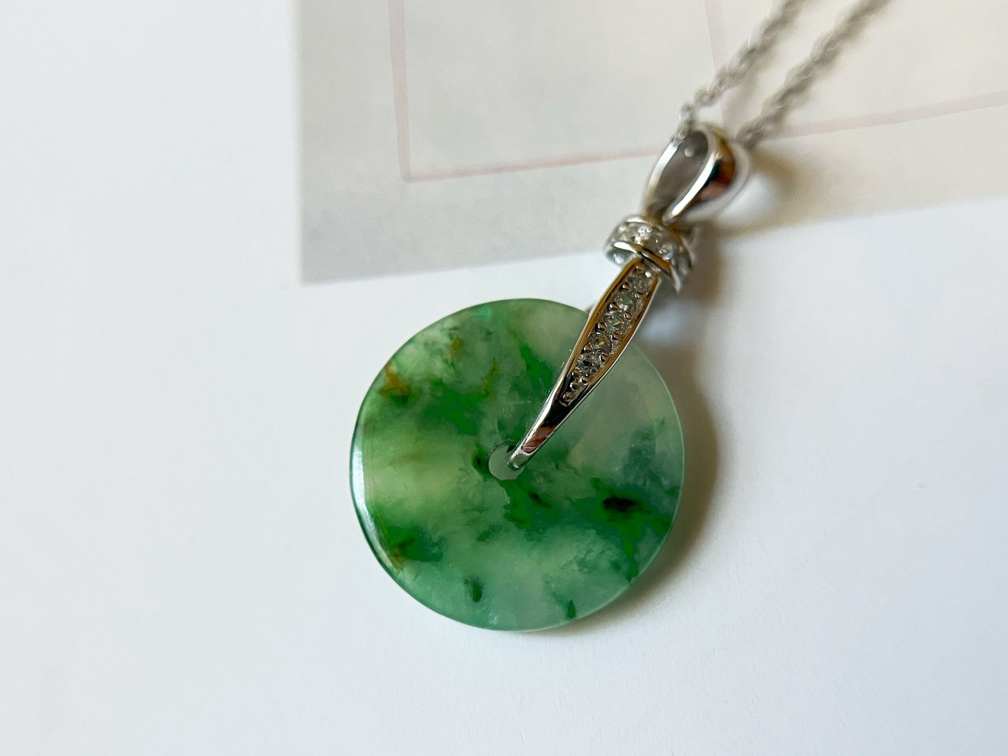 Jadeite Donut Pendant with Sterling Silver Chain