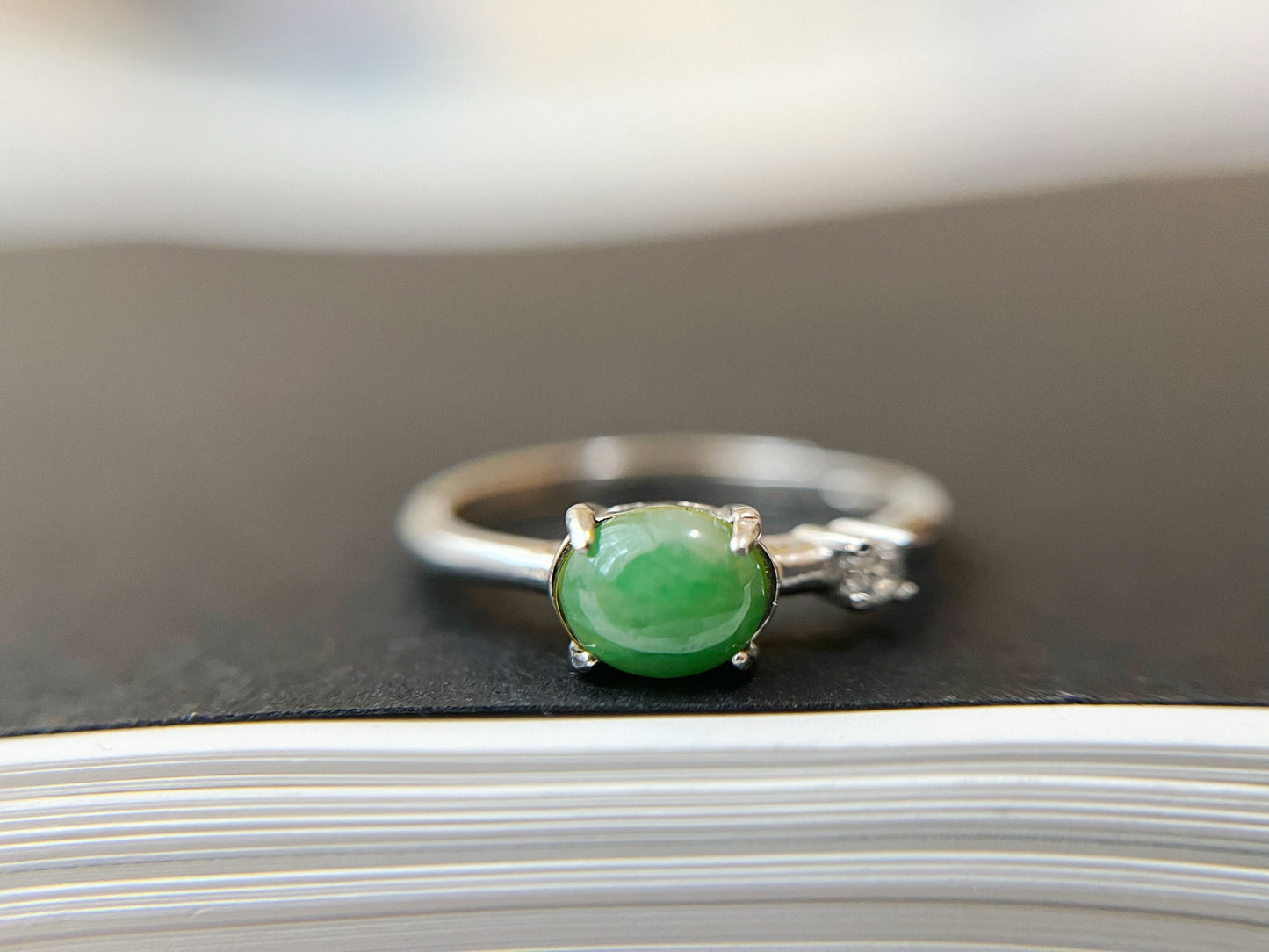 Bright Green Jade Silver Ring