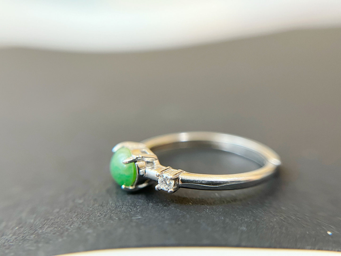 Bright Green Jade Silver Ring