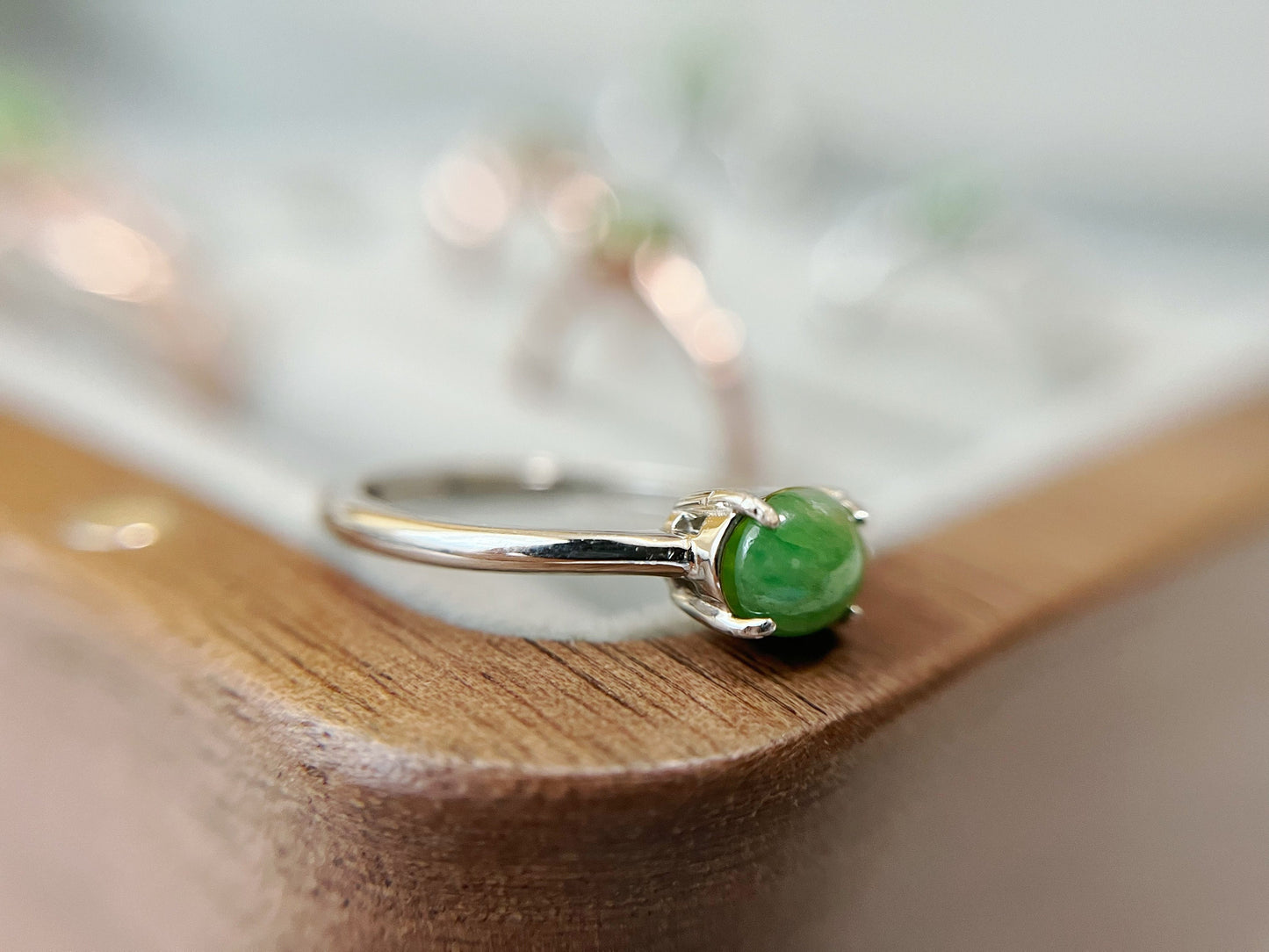 Bright Green Jade Silver Ring