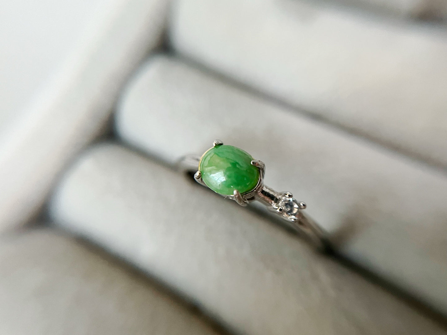 Bright Green Jade Silver Ring