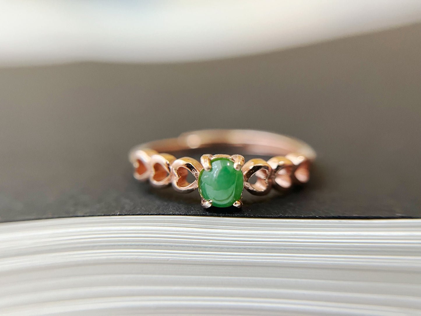 Green Jade Rosegold Silver Ring