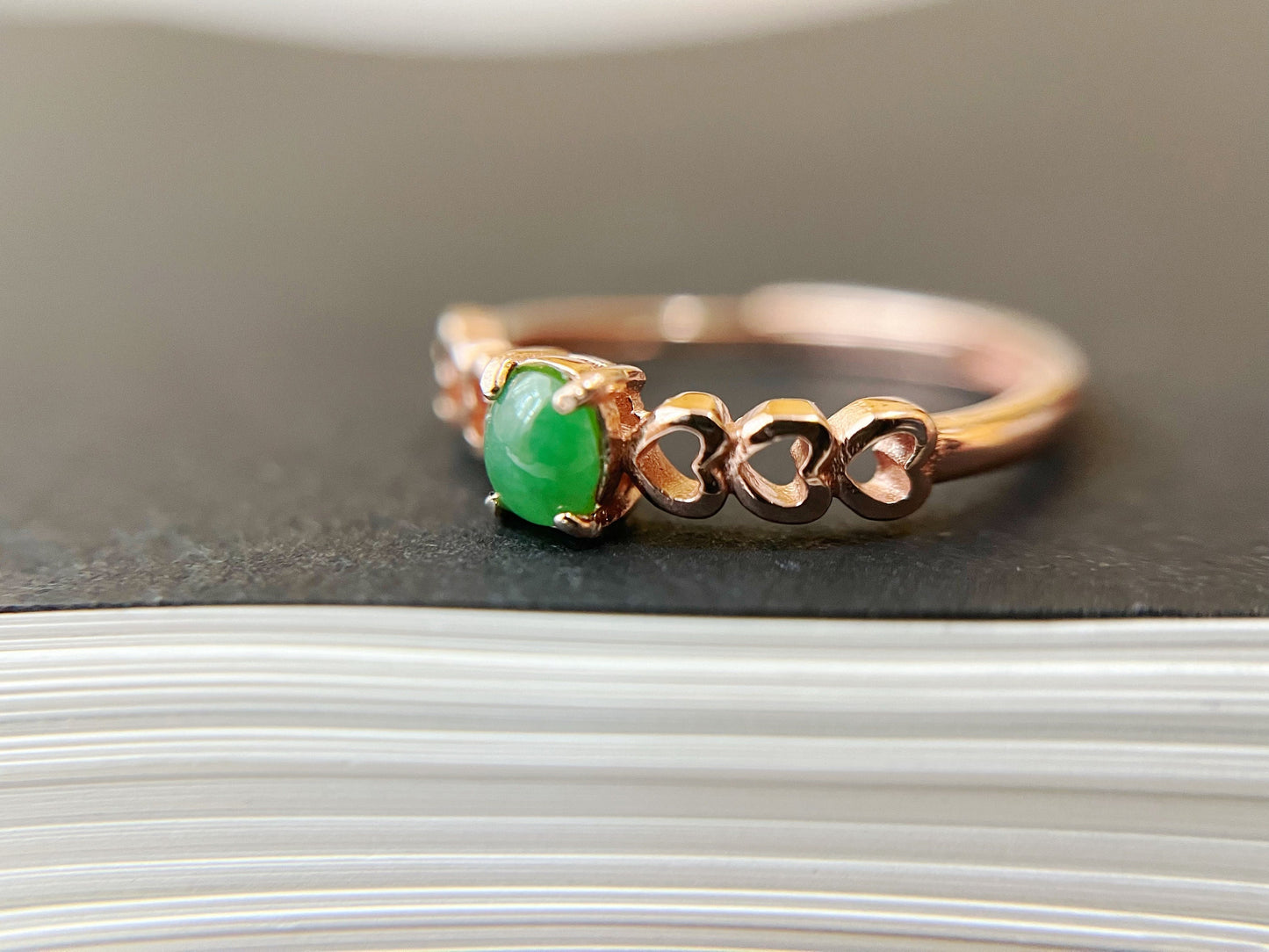 Green Jade Rosegold Silver Ring