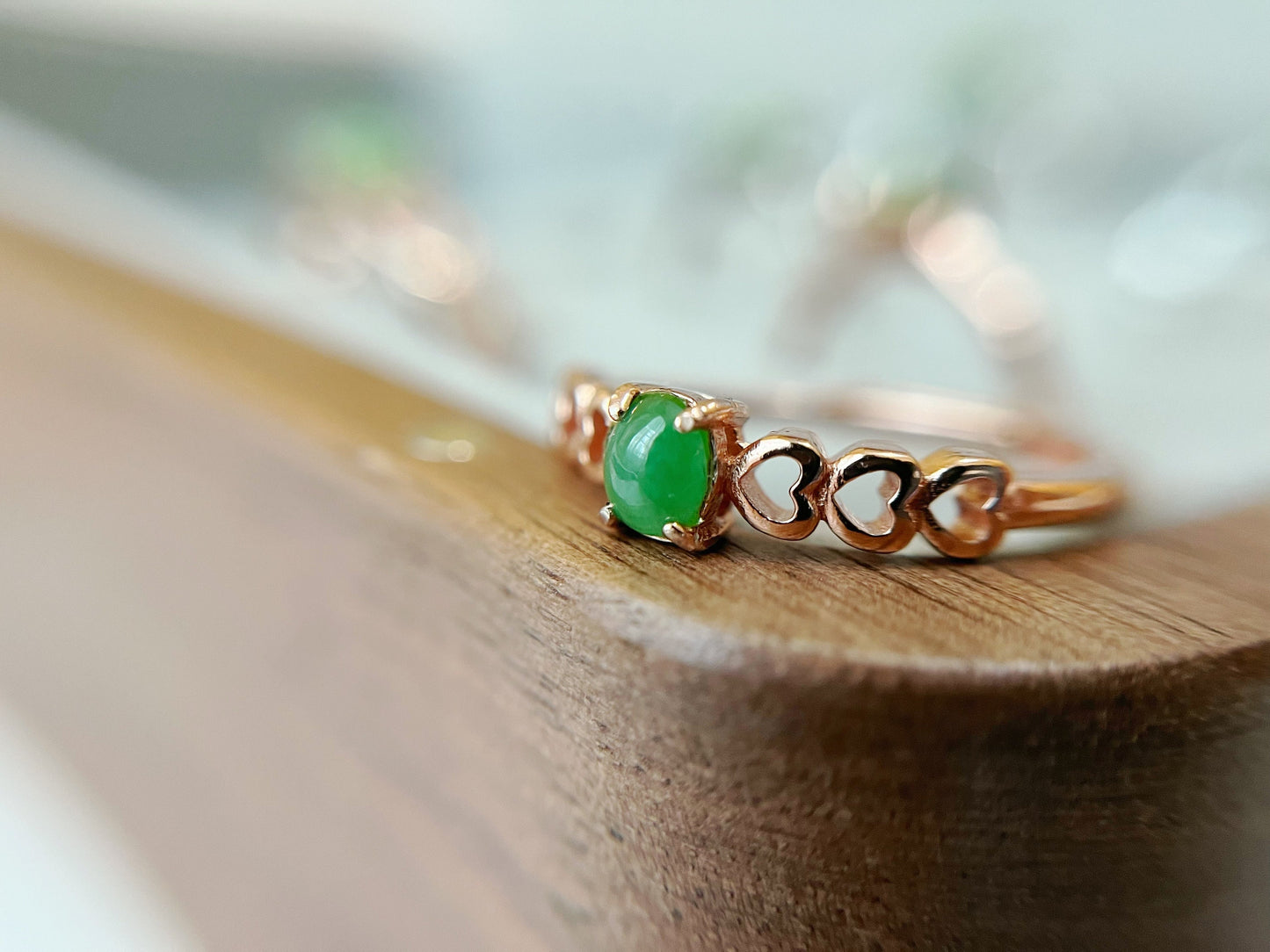 Green Jade Rosegold Silver Ring