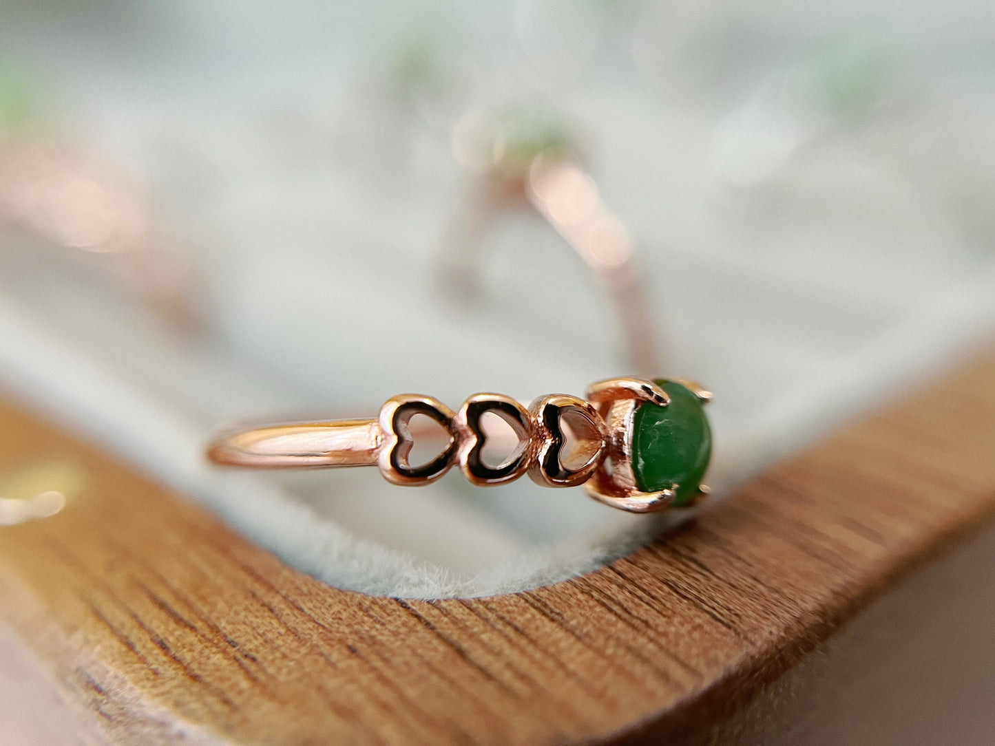 Green Jade Rosegold Silver Ring