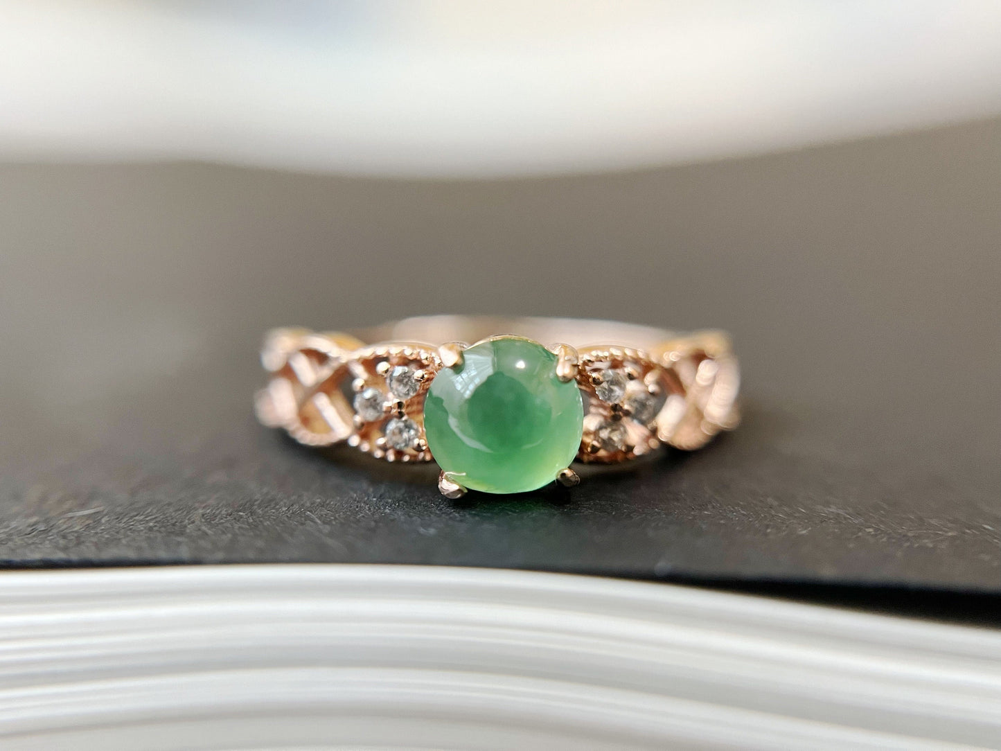 Icy Light Green Jade Silver Ring