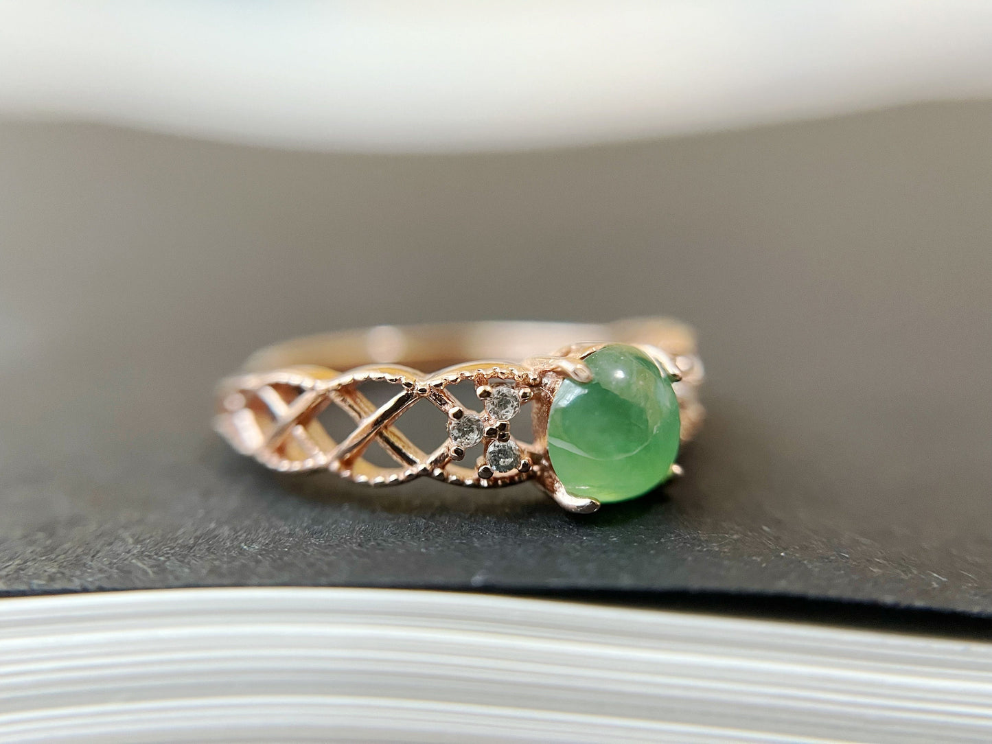 Icy Light Green Jade Silver Ring