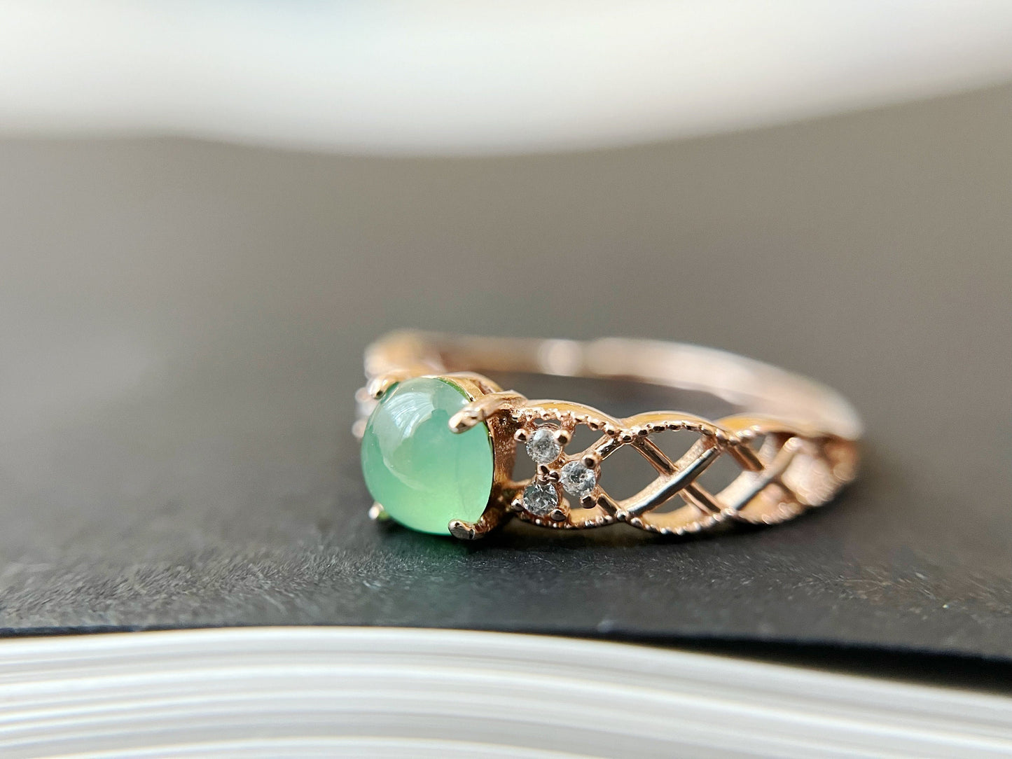 Icy Light Green Jade Silver Ring