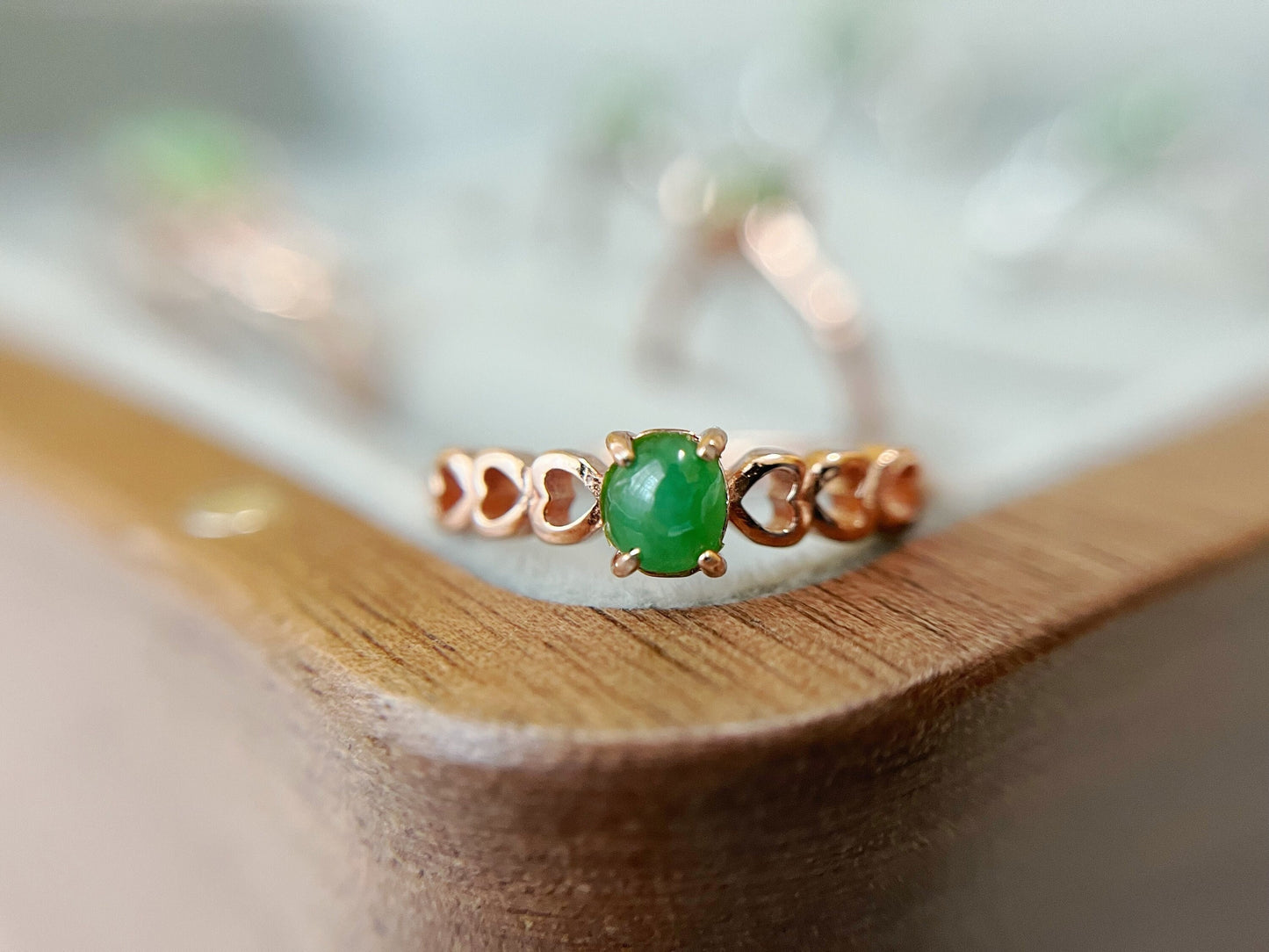 Green Jade Rosegold Silver Ring