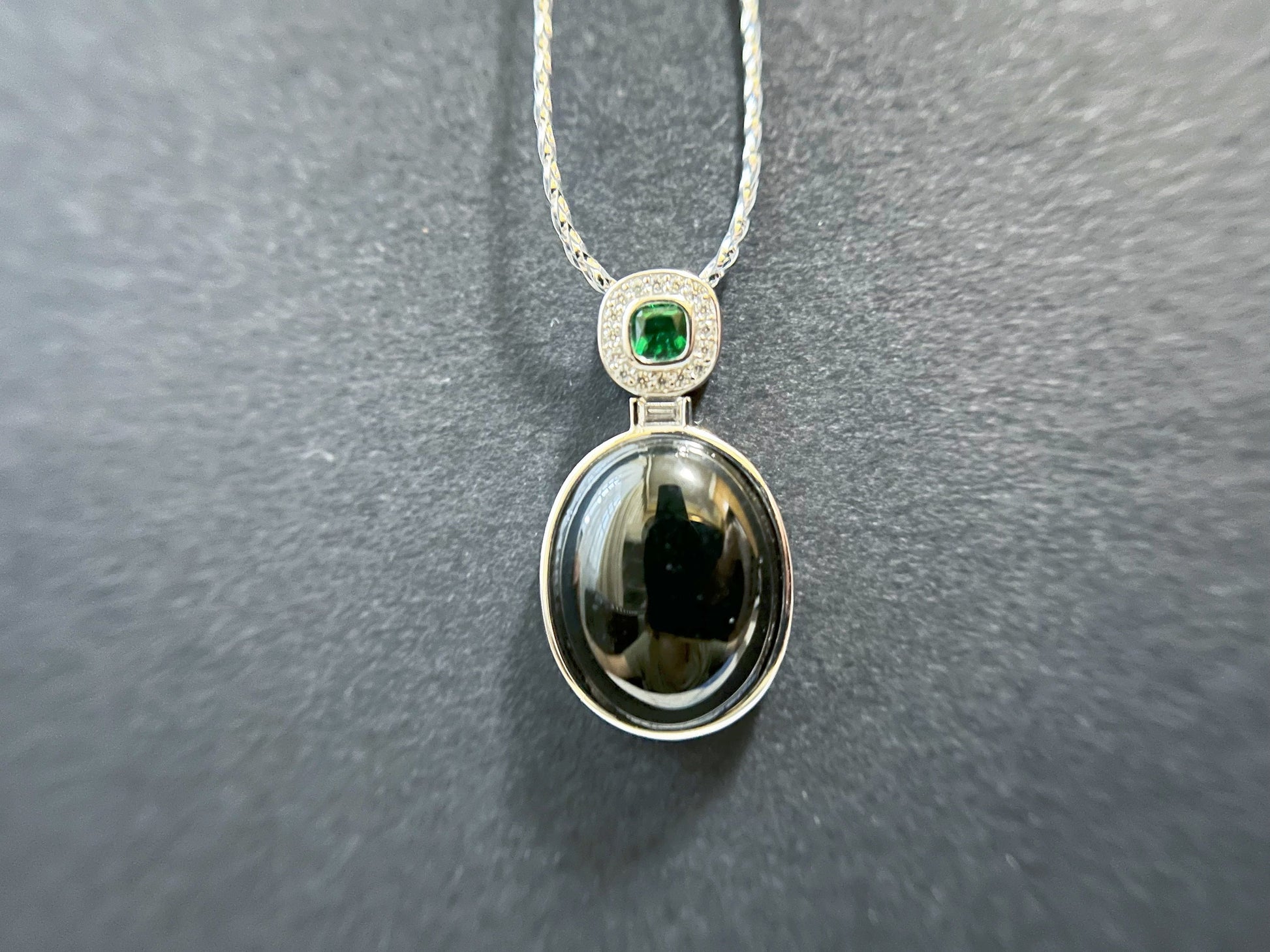 Natural Black Ink Jadeite Jade Pendant in 925 Silver with Zircons