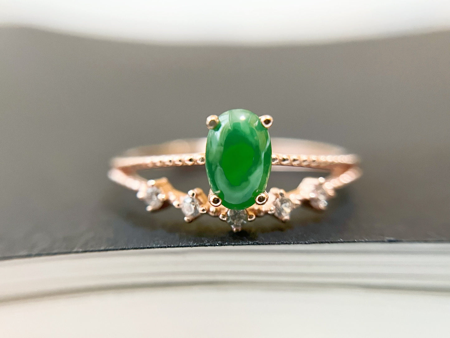 Bright Green Jade Silver Ring