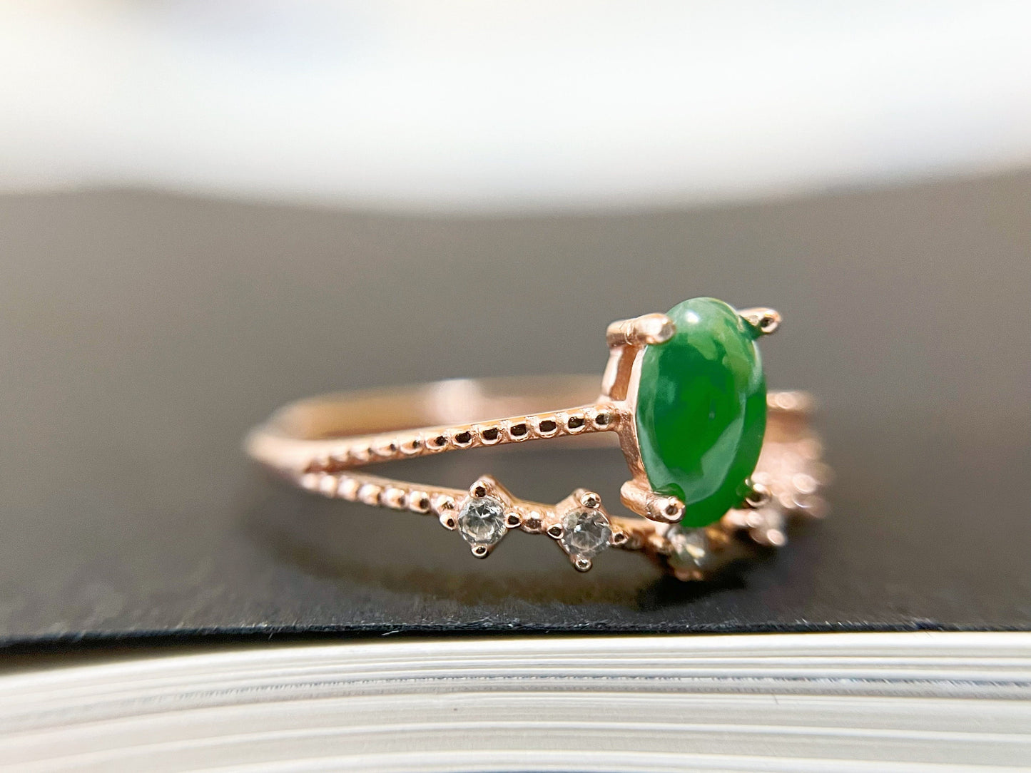 Bright Green Jade Silver Ring