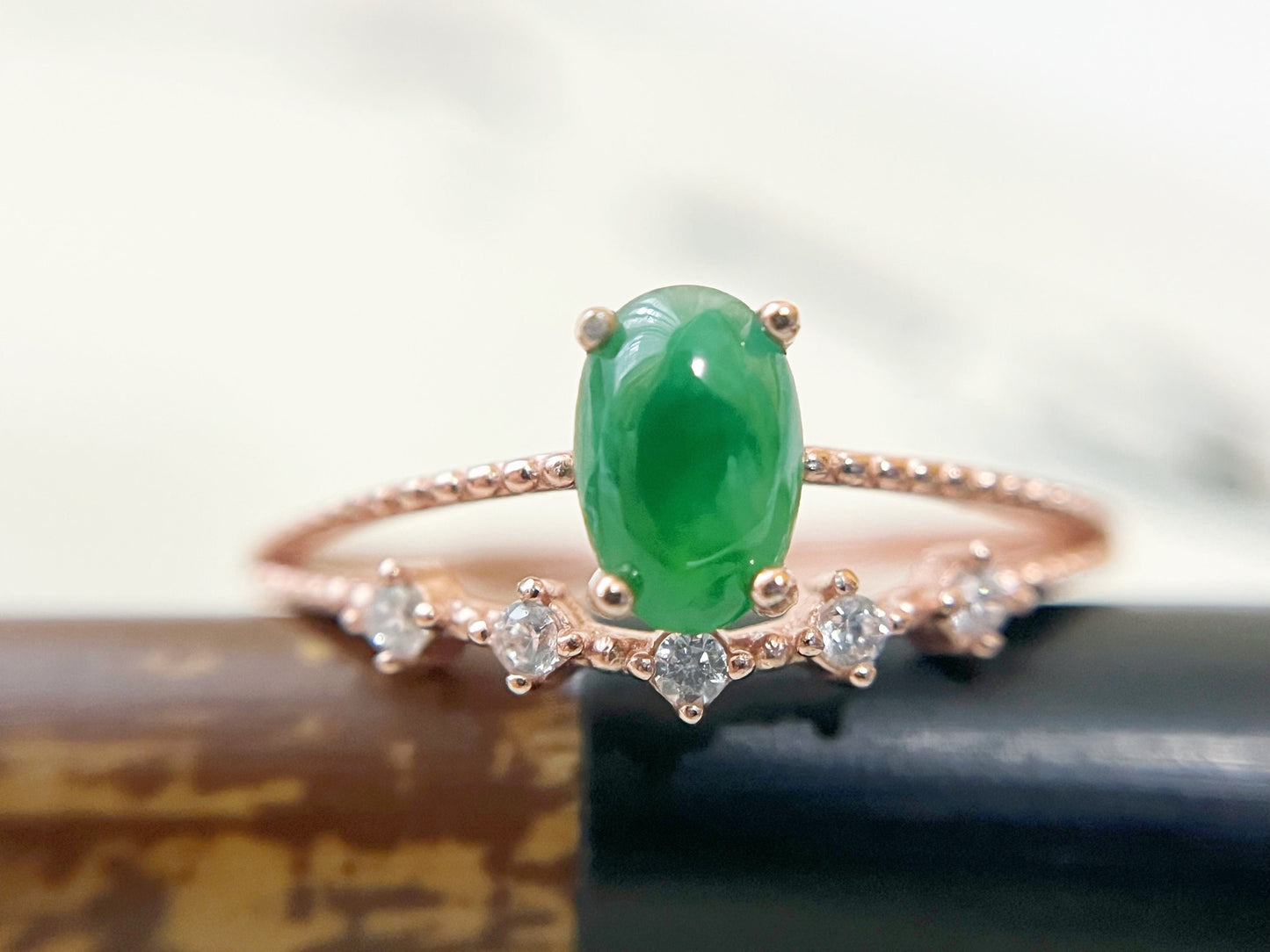 Bright Green Jade Silver Ring