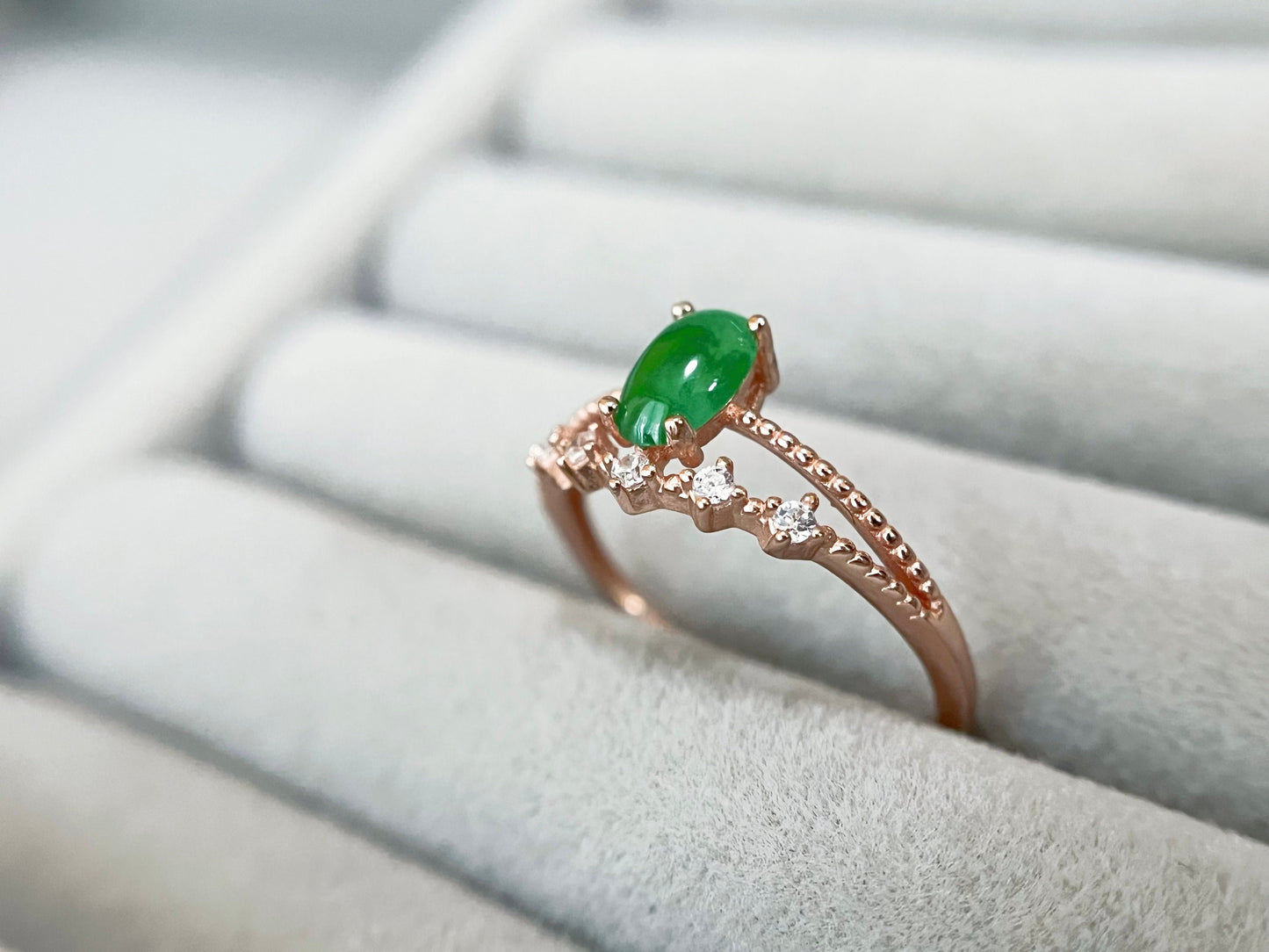 Bright Green Jade Silver Ring