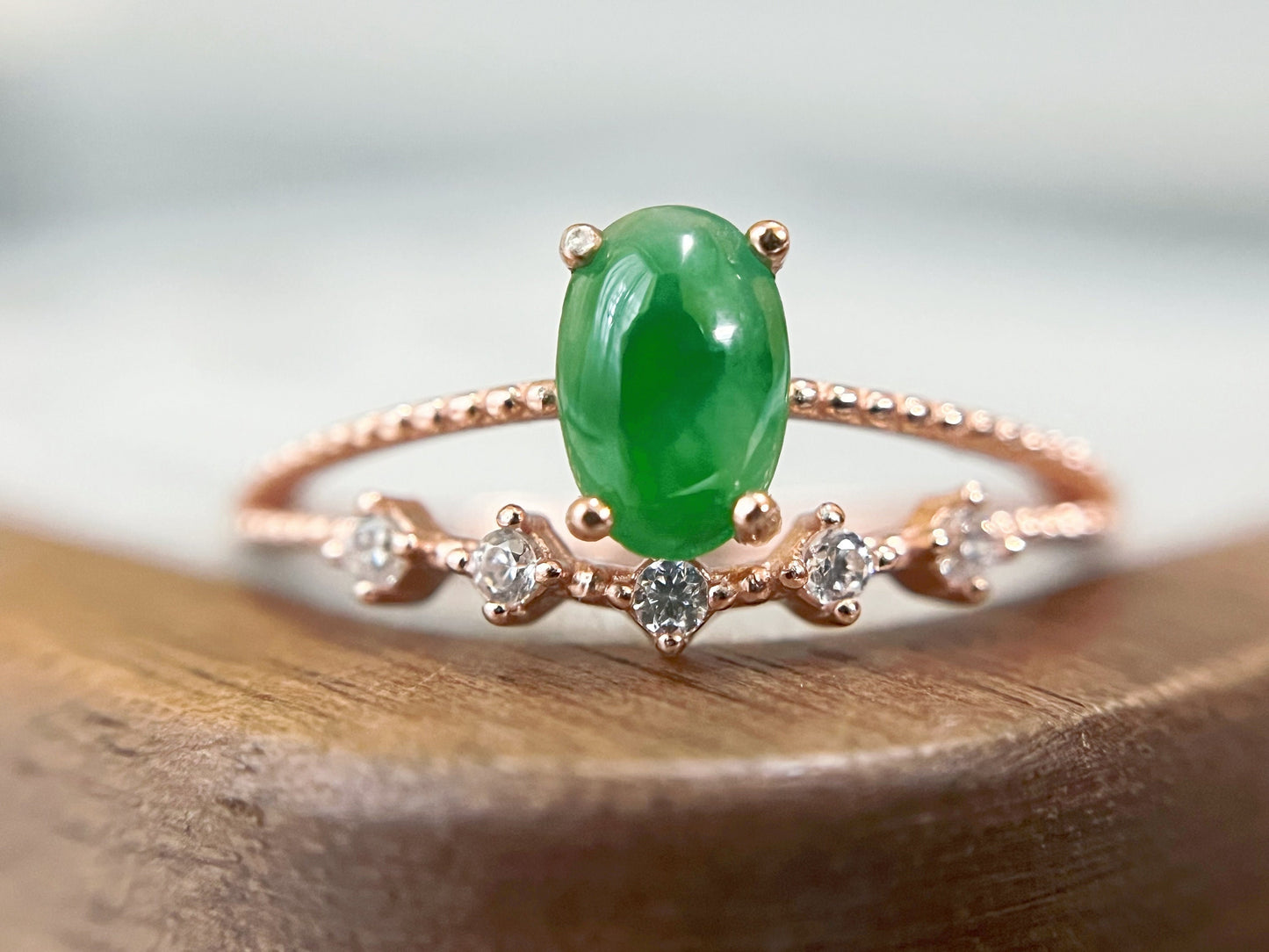 Bright Green Jade Silver Ring