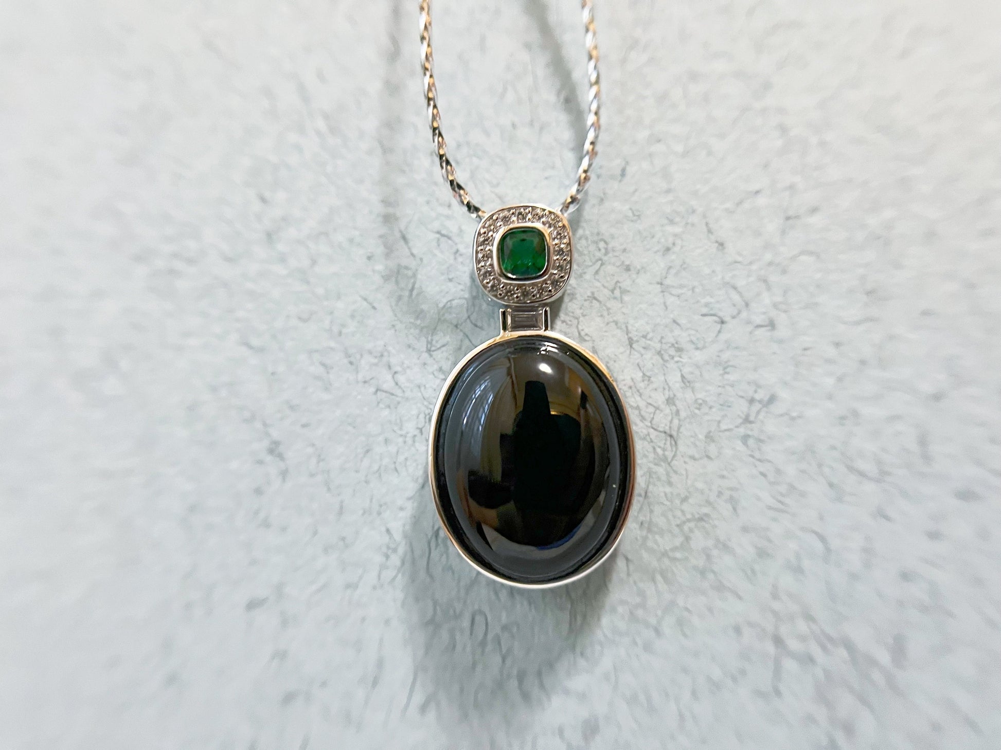 Natural Black Ink Jadeite Jade Pendant in 925 Silver with Zircons