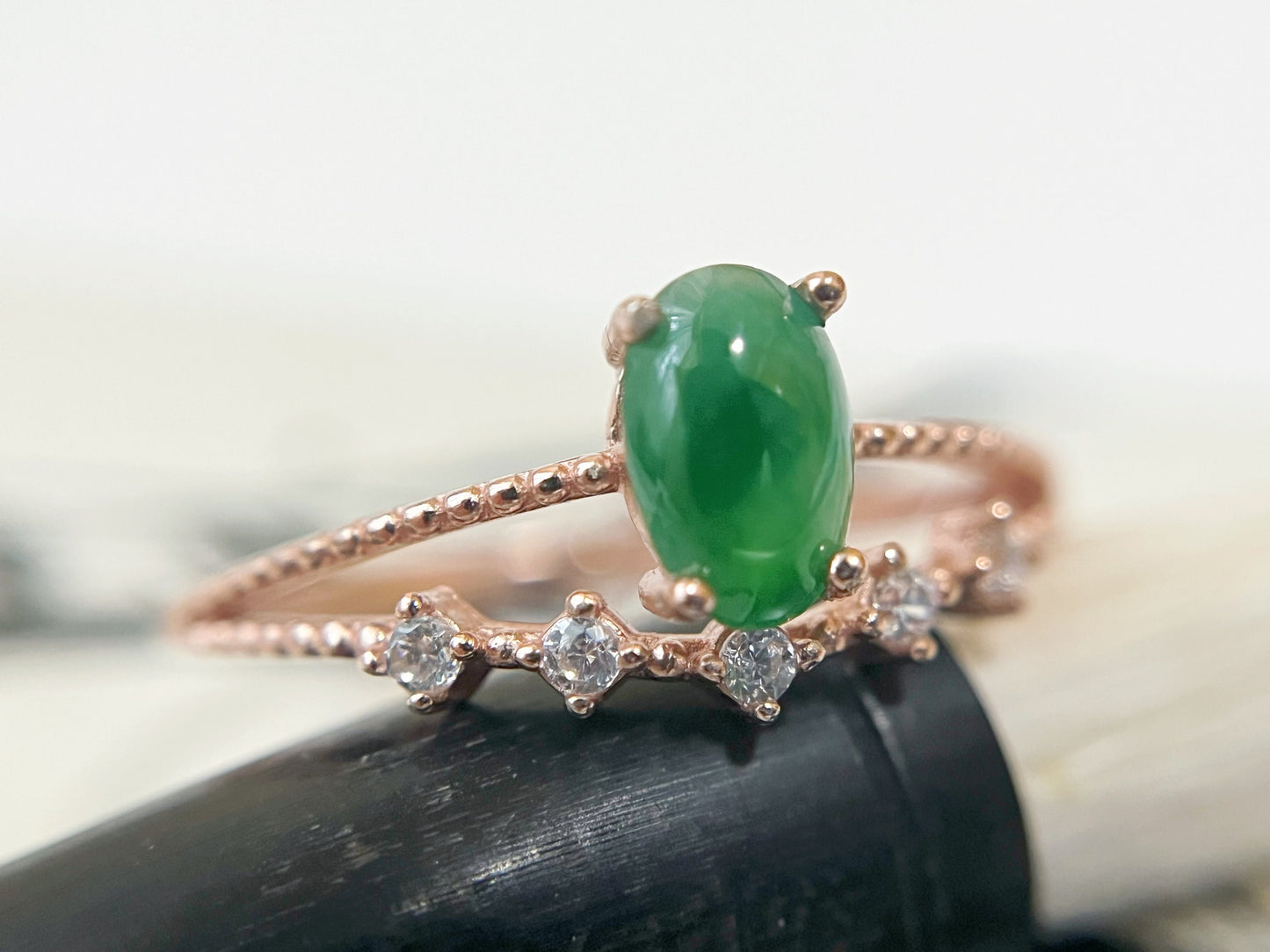 Bright Green Jade Silver Ring