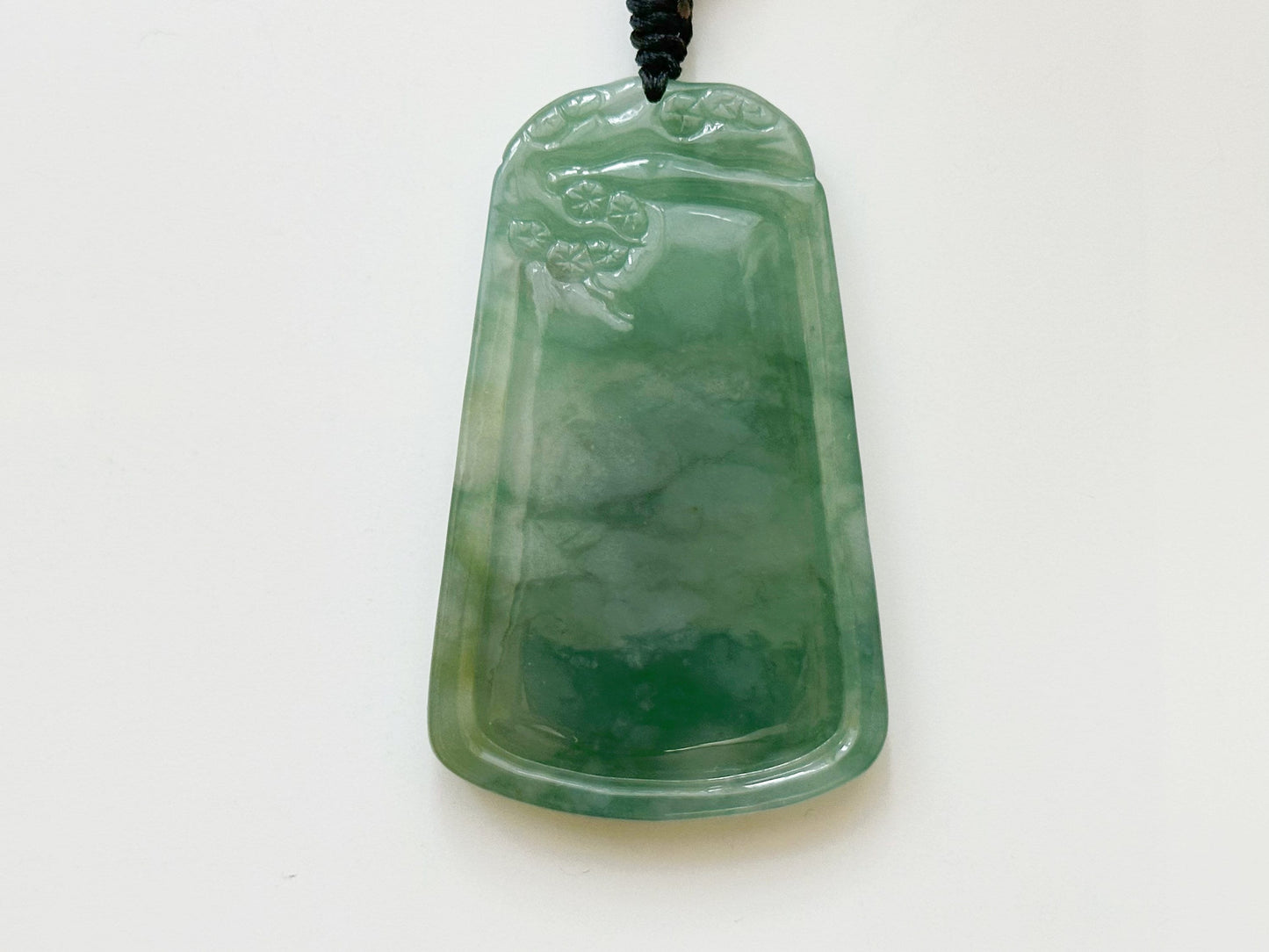 Hand-Carved Tiger Pine Tree Peony Jadeite Pendant - Chinese Zodiac