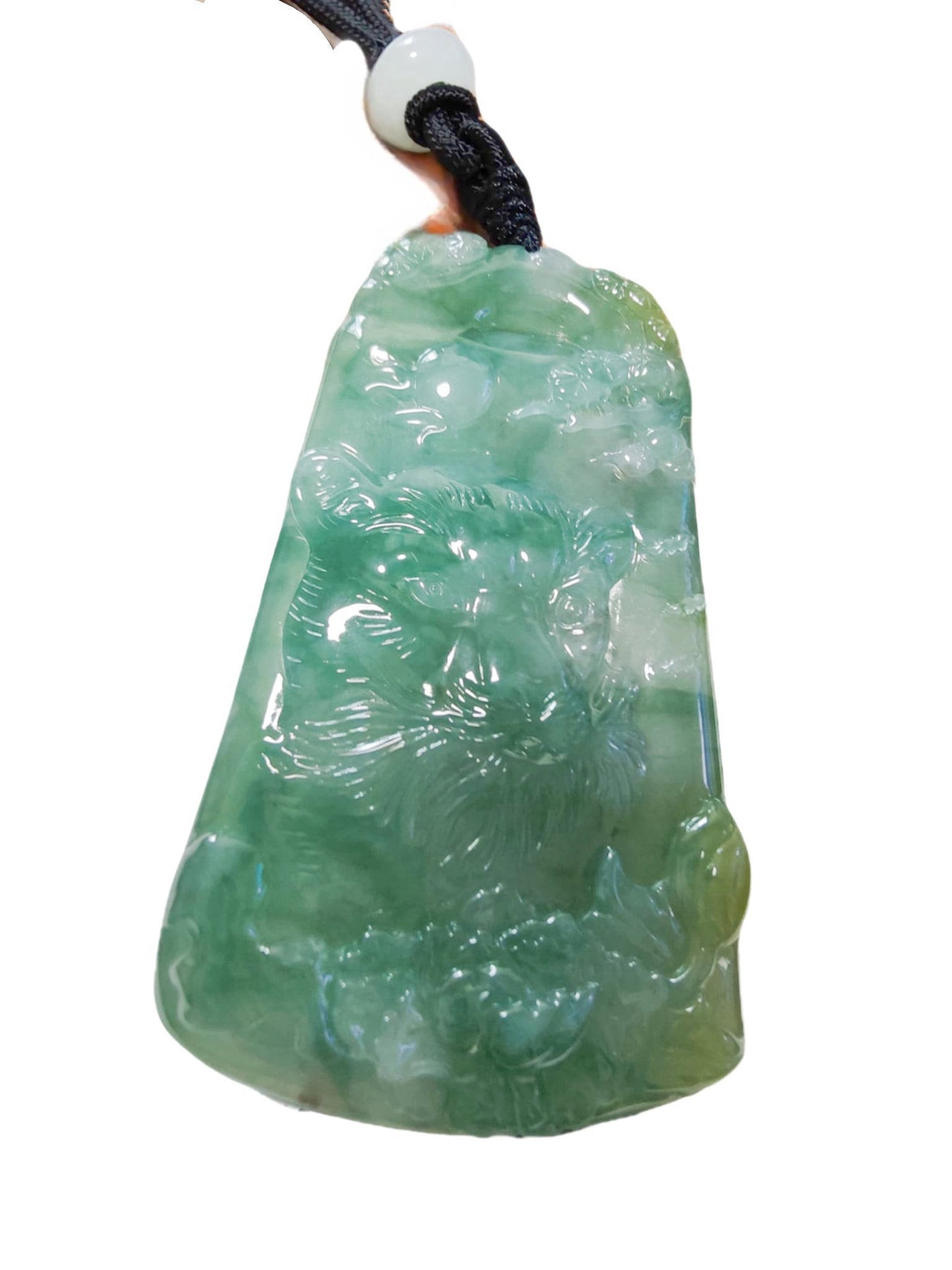 Hand-Carved Tiger Pine Tree Peony Jadeite Pendant - Chinese Zodiac